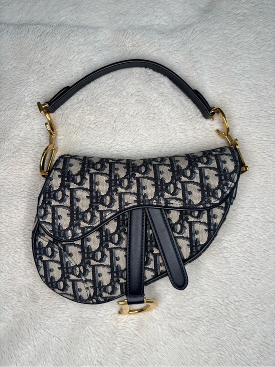 Dior Handbags - Christian Dior Vintage Oblique Saddle Bag Navy Trotter Monogram Gold Hardware